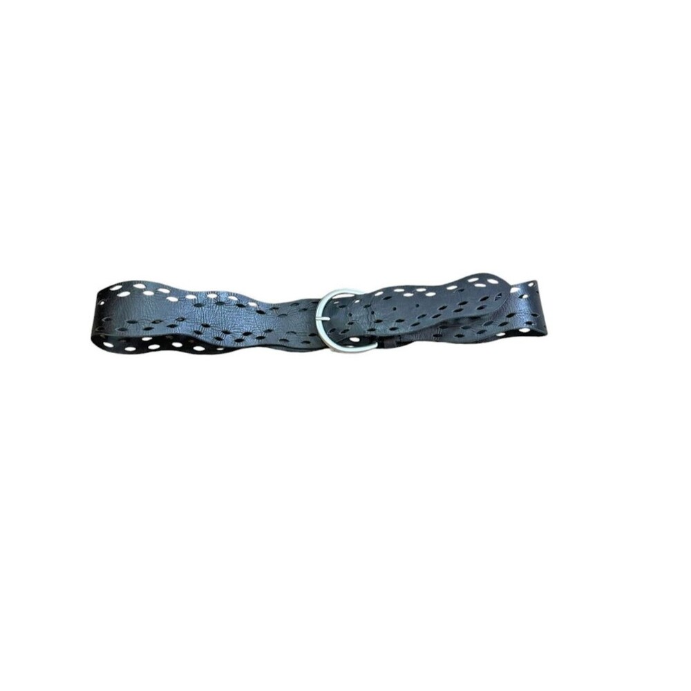 J Jill Punch Design Wide Black Leather Belt Women Size XL Hip Waist Hippie Boho - Picture 4 of 7